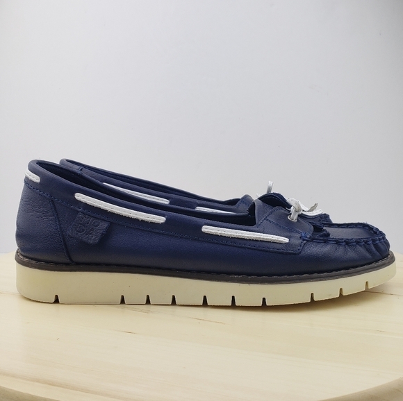 MODA Women's Leather Loafers Size 40 Slip On Comfort Casual Shoes Navy Blue - Picture 6 of 14